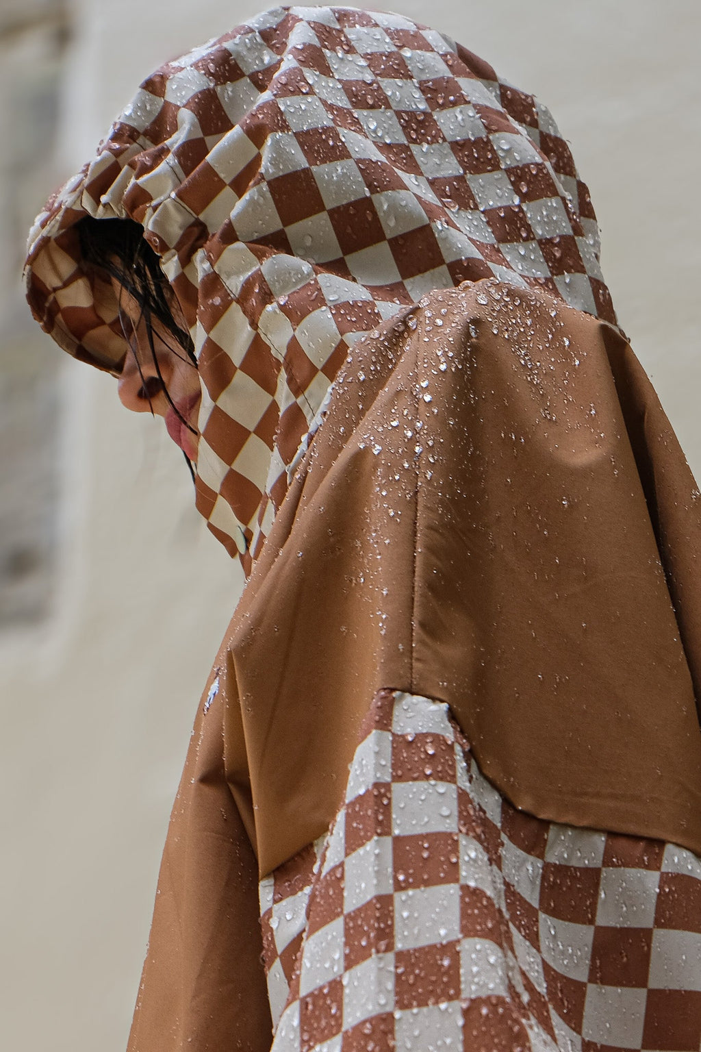 Poncho long Damiers marron
