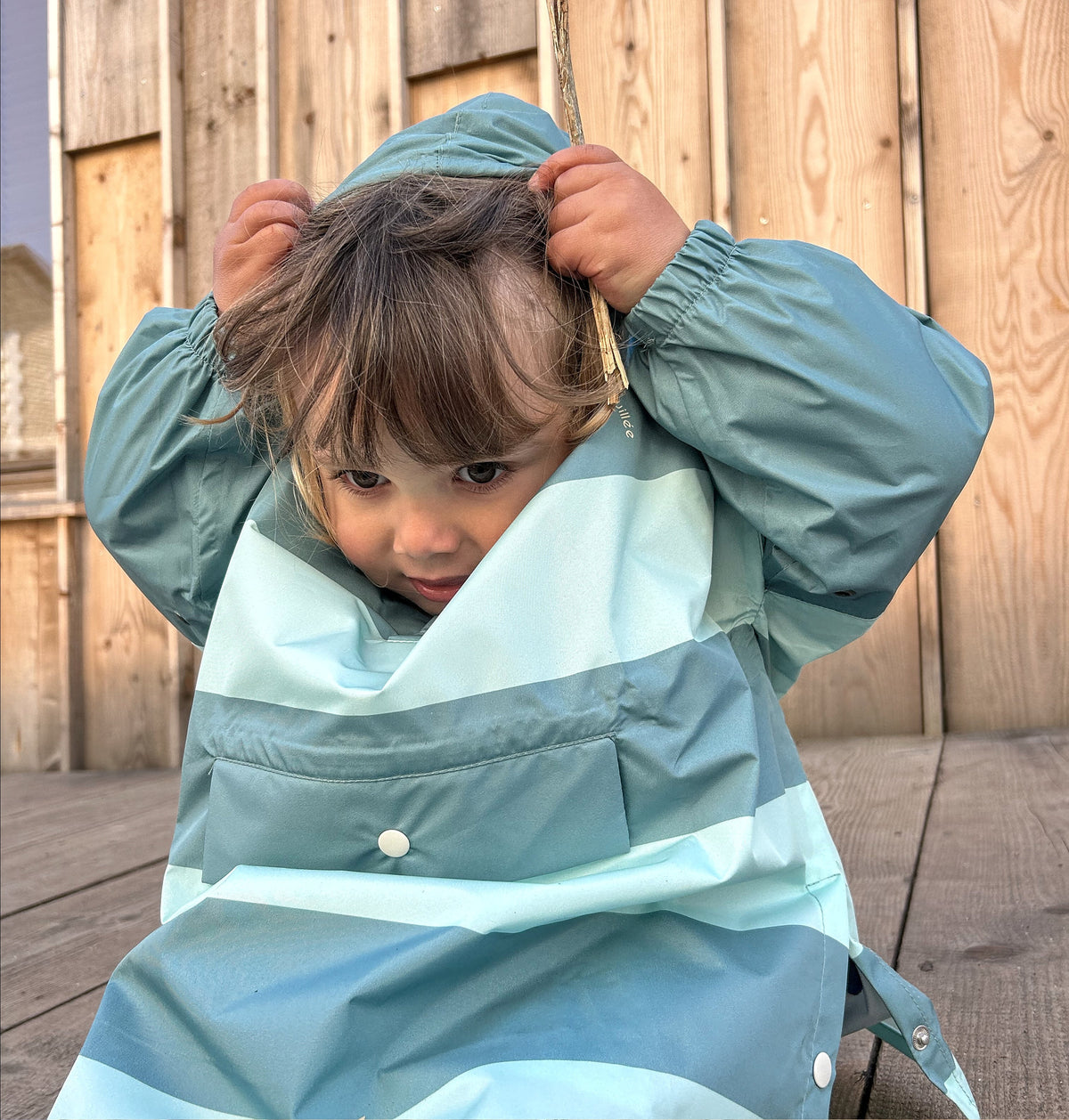 Poncho long Green stripes Kids