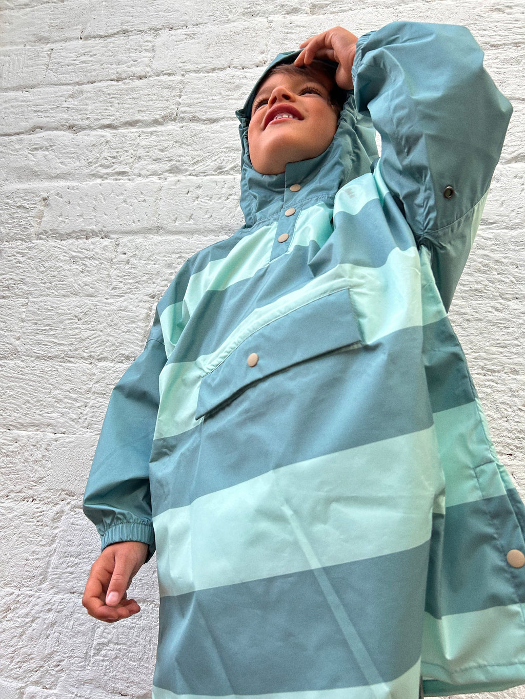 Poncho long Green stripes Kids