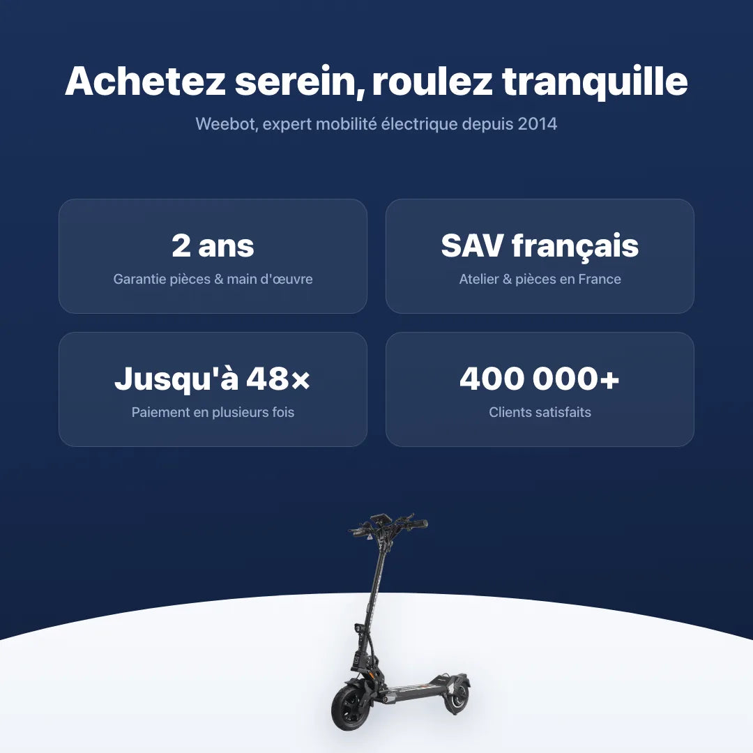 Trottinette Électrique Dualtron Togo Max — garantie, livraison rapide et SAV Weebot, expert mobilité électrique depuis 2014.