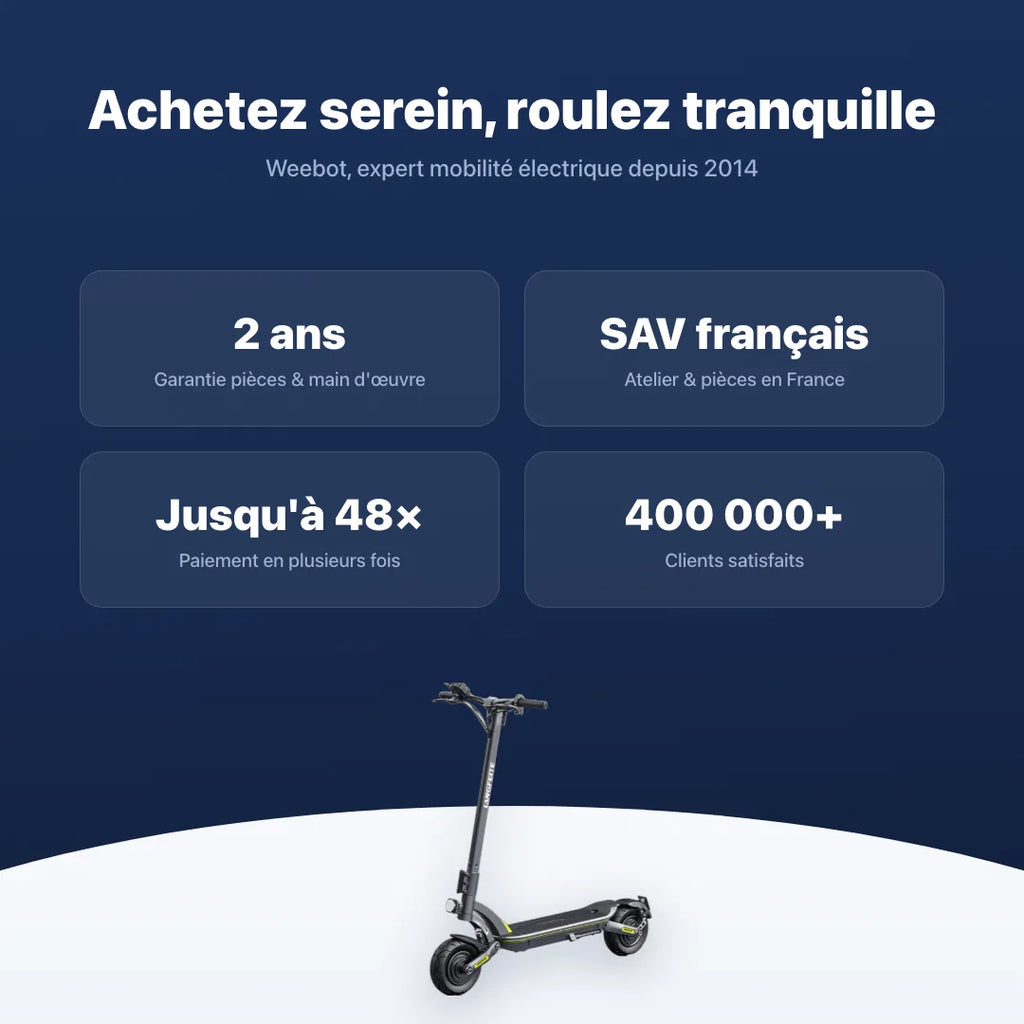 Trottinette Électrique Langfeite Coupé — garantie, livraison rapide et SAV Weebot, expert mobilité électrique depuis 2014.