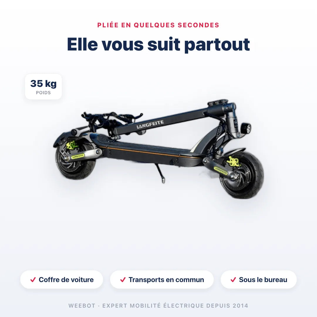 Trottinette Électrique Langfeite Coupé — compact et transportable, 35 kg. Trottinette électrique Langfeite, Weebot.