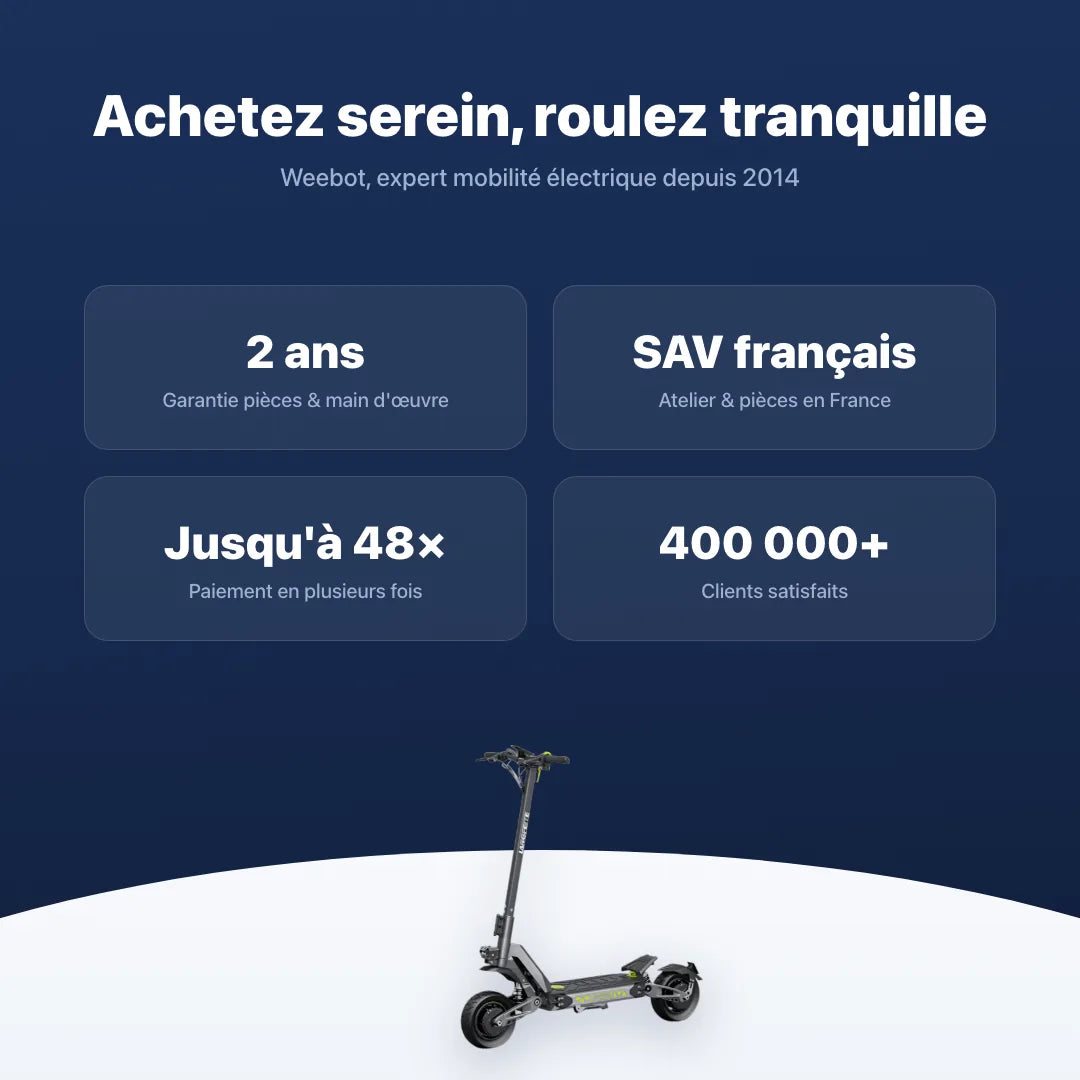 Trottinette Électrique Langfeite GT2 Mini — garantie, livraison rapide et SAV Weebot, expert mobilité électrique depuis 2014.