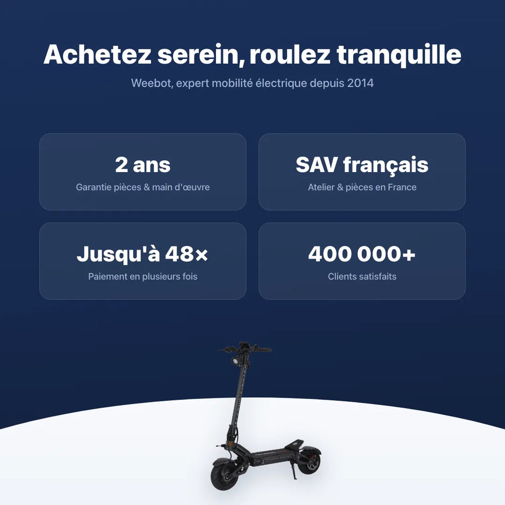 Trottinette Électrique Teverun Fighter 11 Plus V6 2026 — garantie, livraison rapide et SAV Weebot, expert mobilité électrique depuis 2014.