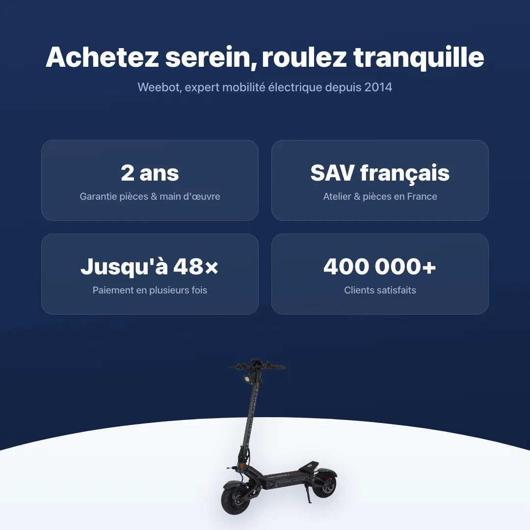 Trottinette Électrique Teverun Fighter 11 Plus V6 2026 — garantie, livraison rapide et SAV Weebot, expert mobilité électrique depuis 2014.