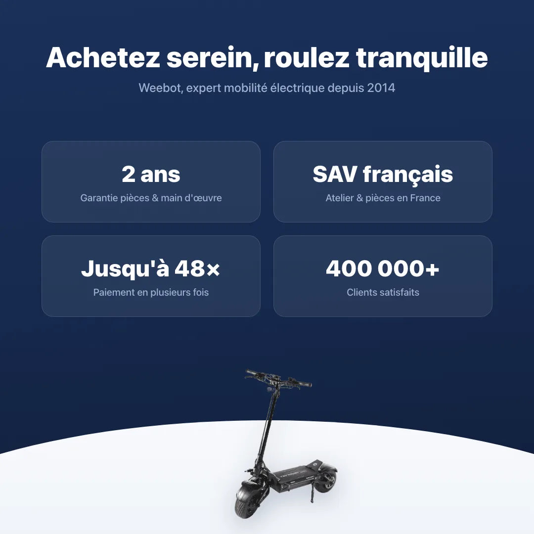 Trottinette Électrique Teverun 7260R V5 2026 — garantie, livraison rapide et SAV Weebot, expert mobilité électrique depuis 2014.