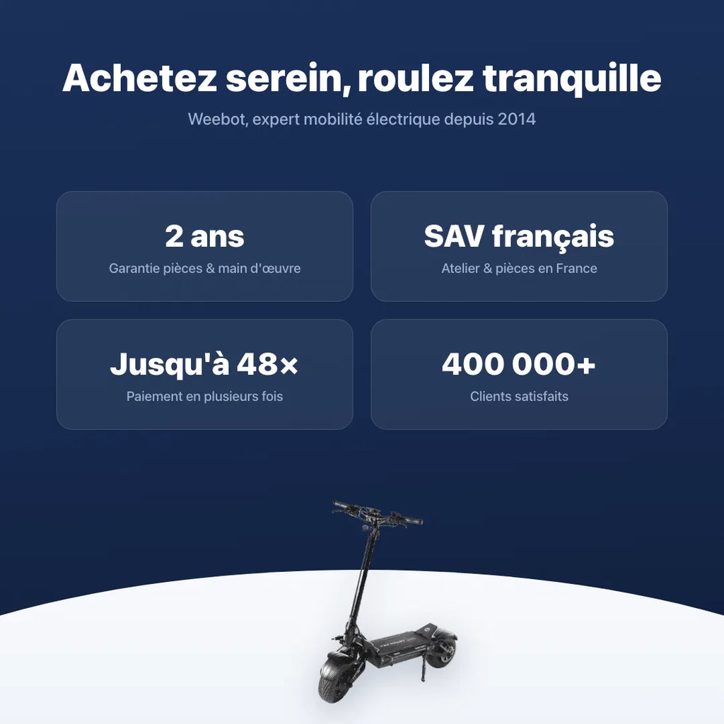 Trottinette Électrique Teverun 7260R V5 2026 — garantie, livraison rapide et SAV Weebot, expert mobilité électrique depuis 2014.