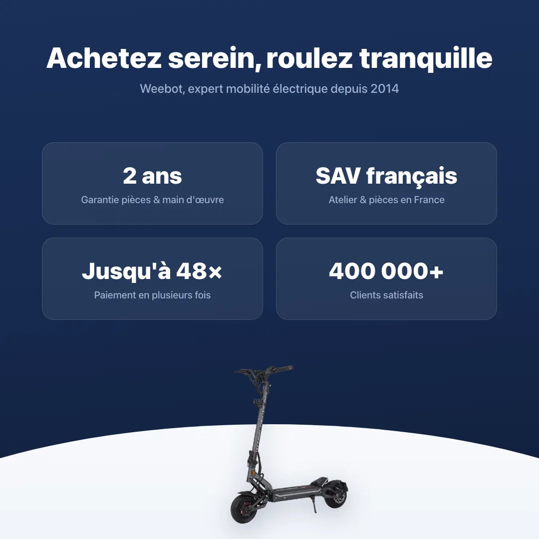 Trottinette Electrique Teverun Fighter Mini V5 — garantie, livraison rapide et SAV Weebot, expert mobilité électrique depuis 2014.