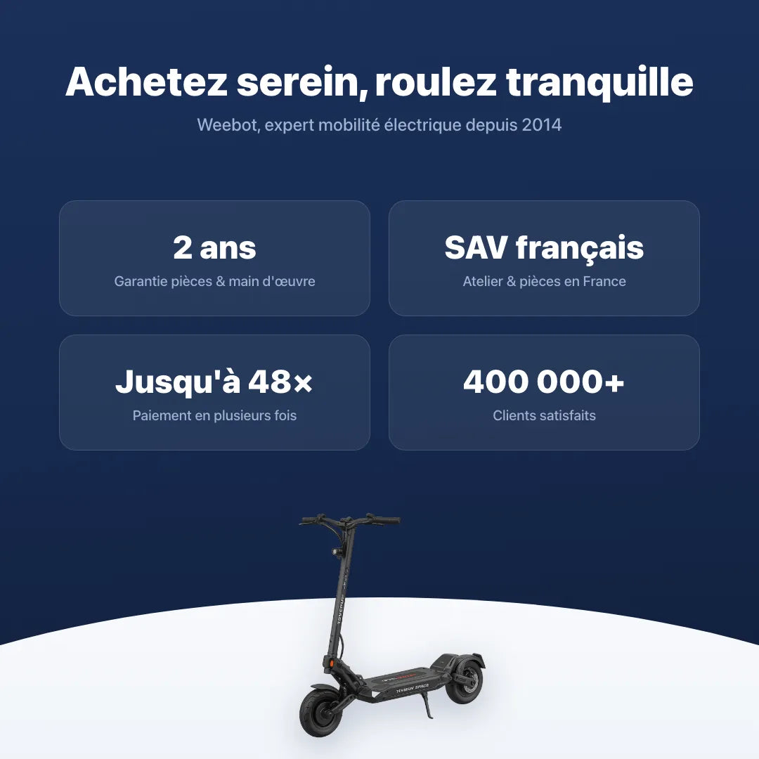 Trottinette Électrique Teverun Space — garantie, livraison rapide et SAV Weebot, expert mobilité électrique depuis 2014.